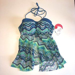 NWT Profile Gottex Blue Aqua Babydoll Swim Top